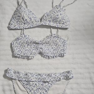 Hollister Blue and White Floral Bikini Set